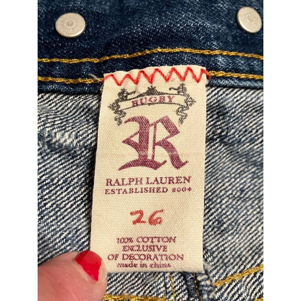 Ralph Lauren Rugby Womens Skull & Crossbones Patchwork Skirt Size 26 Blue AN EXC - Picture 2 of 12